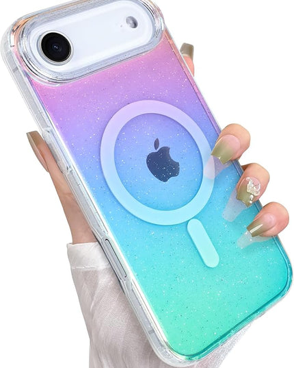 Glitter Case for iPhone Air Case for Women Girls [ Compatible with Magsafe ] Clear Cute Girly Aesthetic Gradient Rainbow Sparkly Bling Magnetic Phone Cover, Iridescent Colors