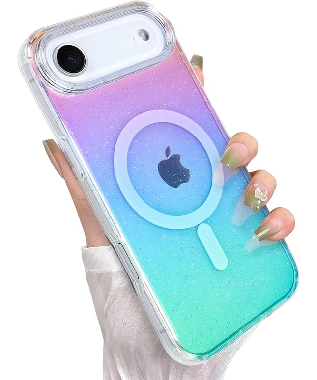 Glitter Case for iPhone Air Case for Women Girls [ Compatible with Magsafe ] Clear Cute Girly Aesthetic Gradient Rainbow Sparkly Bling Magnetic Phone Cover, Iridescent Colors