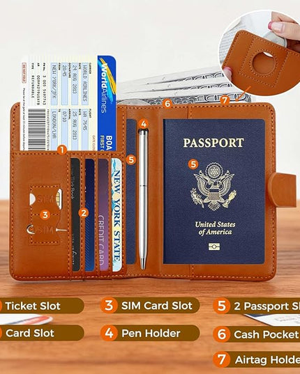 Melsbrinna Premium Leather Passport Holder Covers Case, Waterproof Rfid Blocking Travel Wallet Passport Holder with Pen Holder, Cute Passport Book for Women/Men