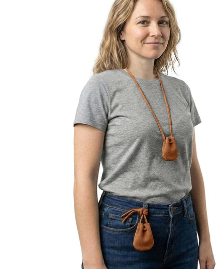 Mythrojan Small Trinket Pouches Suede Leather Drawstring Coin & Dice Bags for LARP, SCA, Viking & Medieval Events (Brown - Pack of 4)