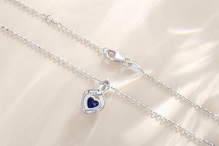FANCIME 14K Solid White Gold Heart Birthstone Necklace with Diamond Pendent Birthday Gifts for Mom Women, Sterling Silver Chain 16" + 2" Extender