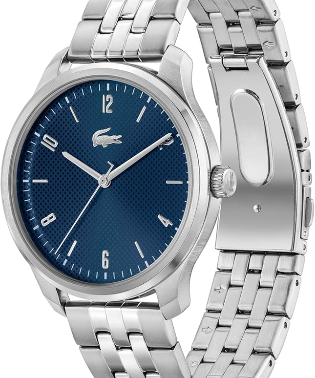 Lacoste Lisbon Men’s Quartz Watch - Three-Hand Sunray Dial with Stick Indexes, Polished Case, Crocodile Logo - Modern, Classic Timepiece - Gift for Him 42mm