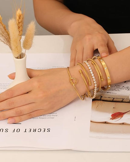 18 K Gold Plated Love Bangle Bracelet Stack Cuff Jewelry for Women Jewelry Set for Women Gift with Box