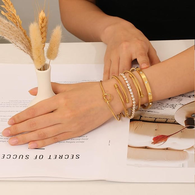 18 K Gold Plated Love Bangle Bracelet Stack Cuff Jewelry for Women Jewelry Set for Women Gift with Box