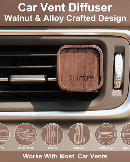 Car Diffuser, Walnut Wood & Zinc Alloy with Magnetic Closure, Refillable DIY Scent Personalization, Elegant Car Air Freshener Vent Clip for Drivers (Essential Oils Sold Separately)