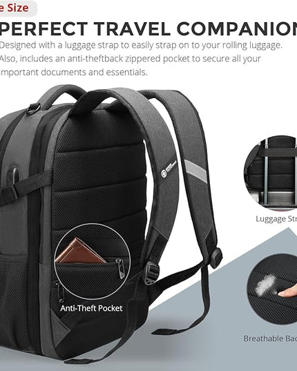 Swissdigital Design Travel Laptop Backpack for Men and Women, 35L Expandable Large College Backpack with USB Charging Port for Fits 17 Inch Notebook, Grey | SD1671-02