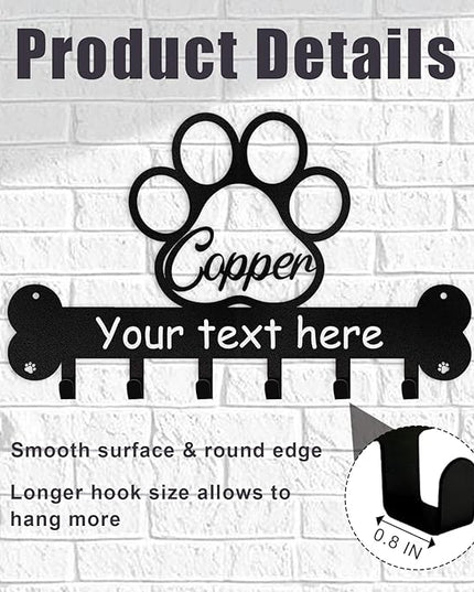 Personalized Dog Leash and Key Holder for Wall - Custom Name Metal Wall Mount With Hooks, Storage Organizer, Key Rack Decor - Gifts for Dog Lovers, Entryway, Farmhouse