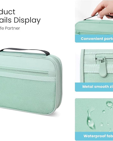 Electronics Organizer Bag, Portable Cable Organizer Case Travel Electronic Accessories Storage Case - Travel storage bag for Cables, Chargers, Phone, SD Cards - Green