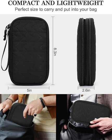 FYY Electronic Organizer, Travel Cable Organizer Bag Pouch Electronic Accessories Carry Case Portable Waterproof Double Layers All-in-One Storage Bag for Cable, Cord, Charger, Phone, Pattern Black (M)