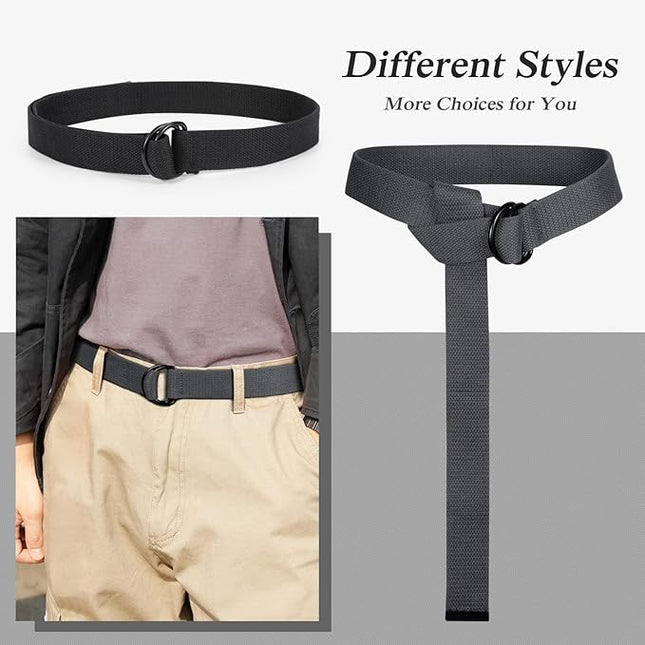 JASGOOD Men Canvas Belt Web Fabric Casual Belt with Black Double D-ring 1 1/2" Wide Set of 2