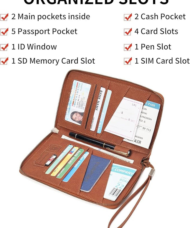 Family Passport Holder Wallet RFID Blocking Zippered Passport Wallet,Women and Men Travel Wallet Ladies Passport Cover