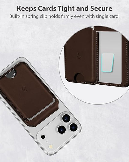 Belemay Strong Magnetic Wallet for MagSafe with Adjustable Stand, Full-Grain Leather Card Holder, Up to 5 Cards, RFID Blocking, Slim for iPhone 17/16/15/14/13/12 Series Men & Women - Bourbon Brown