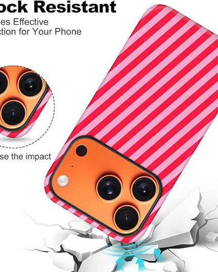 Magnetic for iPhone 17 Pro Case Cute Diagonal Stripes Phone Case, Shockproof Slim TPU and Hard PC Protective Phone Cover Compatible with MagSafe Designed for Women Girls,Red