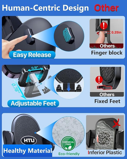 HTU 【Military-Grade Suction】 Cell Phone Holder for Car【Flexible Telescopic Arm】 Car Phone Mount Stand for Dashboard Windshield for iPhone 17 16 Pro Max 15 14 13 12 Samsung Truck Jeep (Indigo)