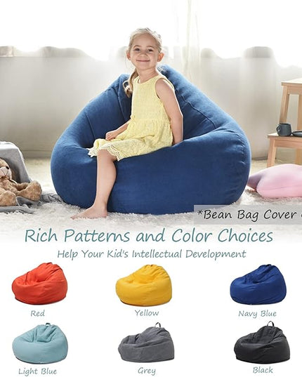 YuppieLife Stuffed Animals Bean Bag Chair Cover Candy-Colored Bean Bag(Just Cover, No Filling)/Large Stuff 'n Sit Organization/Toy Storage Bag/Kids Toys Organizer（27'',Navy Blue)