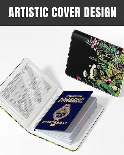 Rimilak Passport Holder, RFID Blocking Passport Cover Wallet Travel Essentials, Leather Travel Air Ticket Documents Organizer Protector for Women and Men, Daisy Flowers