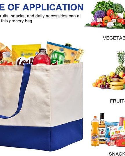 Canvas Reusable Grocery Bags Heavy Duty, 8.3 gal Foldable Large Tote Bag with Handles, Holds 60 lbs Canvas Shopping Bags, 1 Pack