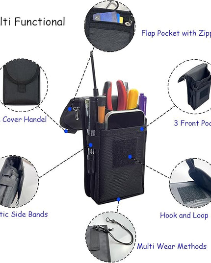 Belt Tool Pouch,Tactical Utility Pouch, Heavy-Duty Nylon EDC Multitool Organizer,Cell Phone Holder, Multi-Pockets Tool Holster Sheath Bag for Electricians Handymen Work Maintenance Dailylife Hiking