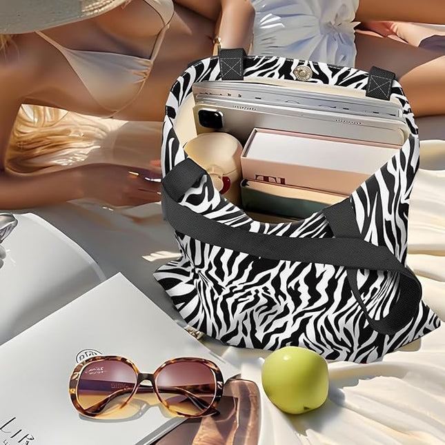 Canvas Tote Bag for Women，Cute Heavy-Duty Shoulder Bag with Zipper Pocket -Travel Tote for Grocery, Gym,Shopping