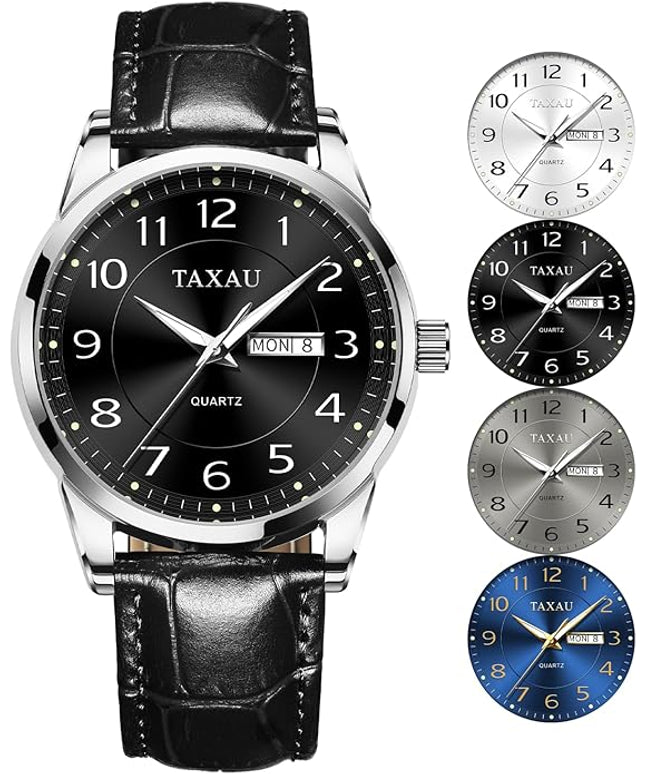 Men Dress Watch Waterproof Leather Watches for Men with Day Date Luxury Large Arabic Numerals Analog Quartz Classic Leather Watch Easy Read relojes para Hombres