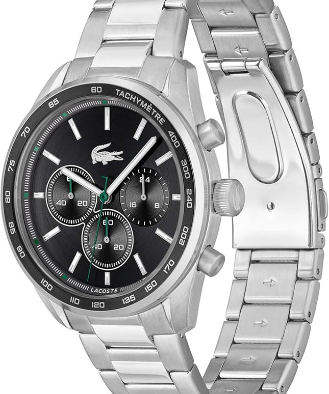 Lacoste Boston Men's Chronograph Watch - Classic Stainless Steel - Tachymeter - Water Resistant up to 5ATM/50 Meters - Modern Design for Him - 42mm