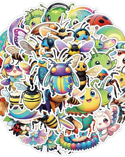 Cute Insect Vinyl Stickers, 50 PCS Waterproof Cartoon Bug Animal Decals for Laptops, Scrapbooking, Journals, Water Bottles, Phones, Notebooks & DIY Decor
