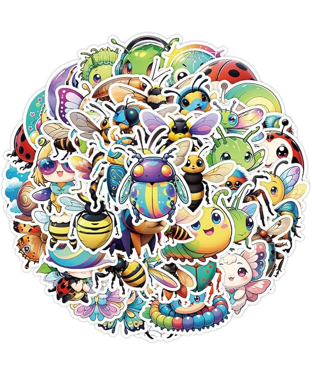 Cute Insect Vinyl Stickers, 50 PCS Waterproof Cartoon Bug Animal Decals for Laptops, Scrapbooking, Journals, Water Bottles, Phones, Notebooks & DIY Decor