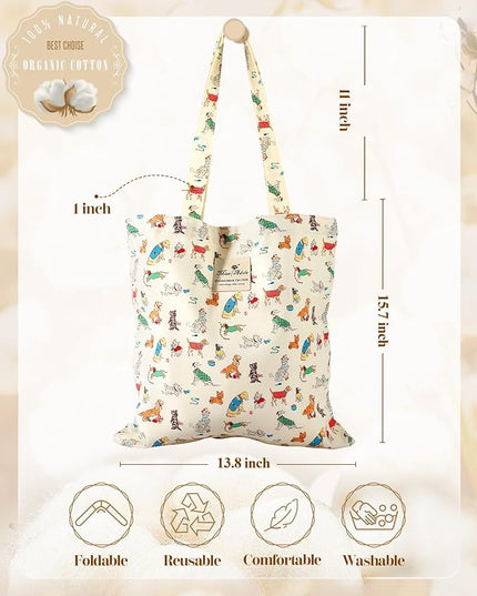 Aesthetic Cotton Tote Bag for Women - Reusable Shoulder Bag with Buckle Fabric Bag for Gym, Travel, Work