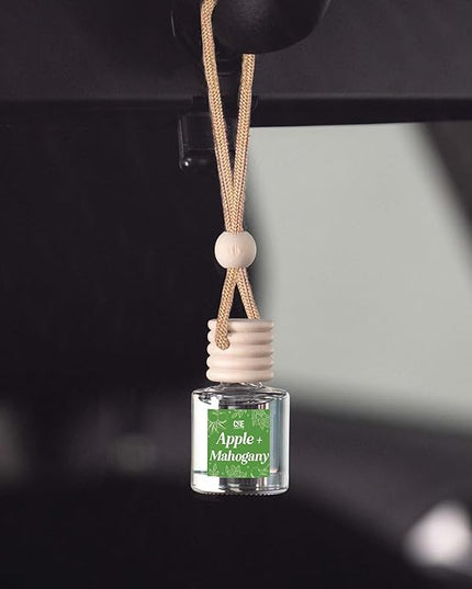 C&E Craft Co Hanging Car Air Freshener Diffuser 2 Pack, Long Lasting Fragrance Oil Car Freshener, Glass Bottle Auto Air Freshener, Made in USA (Apple + Mahogany)