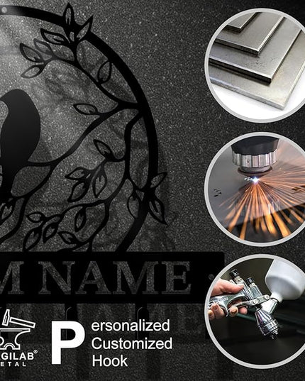 Personalized Custom Name Birds of Trees Wall Key Hooks,Metal Birds of Trees Art Clothes Hooks,Metal Birds of Trees Wall Home Storage Decorative,For Front Door, Hallway, Kitchen, Bedroom (Style F)