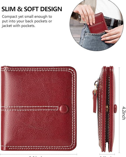 TFKGS Slim Wallet for Women RFID Wallet Women Small Wallets Woman Thin Credit Card Holder RFID Blocking Bifold Compact Pocket Ladies Leather Red Mini Purse