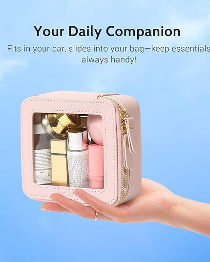 Aveniee Mini Clear Makeup Bag, Small Cosmetic Bags Travel Toiletry Pouch Organizer, TSA Approved Make up Case with Zipper, Car Bag for Essentials,Pink