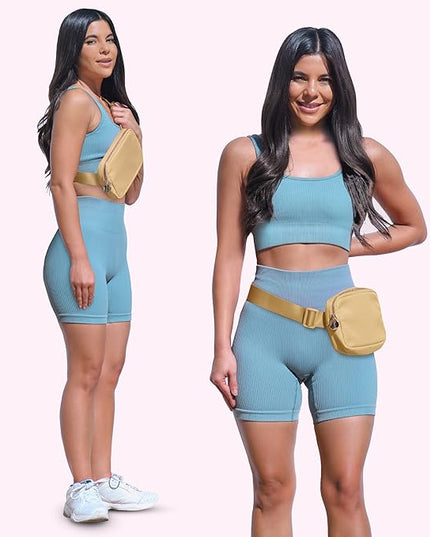 DANCOUR Beige Nylon Waist Pack Crossbody Bag for Women - Fashionable Belt Bag with 3 Pockets