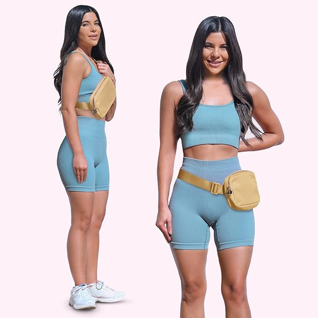DANCOUR Beige Nylon Waist Pack Crossbody Bag for Women - Fashionable Belt Bag with 3 Pockets