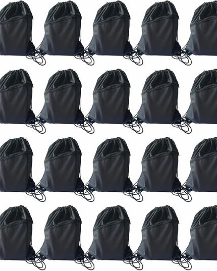 20PCS Drawstring Bag Sports Gym String Backpack Bulk Cinch Bag Sackpack with 2 layer Zip pocket for Yoga Gym Traveling (20, black)