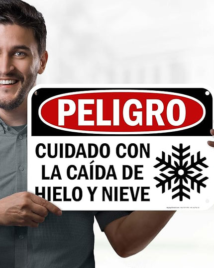 Danger Watch for Falling Ice and Snow Bilingual Sign, 12x18 Inches, 55 mil thick HDPS (high density polystyrene), Made in USA by My Sign Center