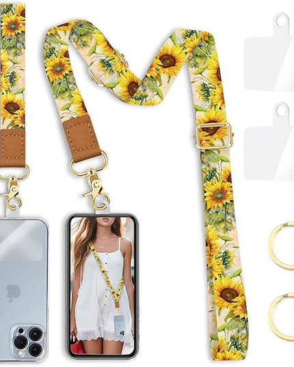 Sunflower Phone Lanyard Crossbody Strap, Floral Cell Phone Lanyards for around the Neck Wristlet Wrist Strap Adjustable for Keys Case Accessories Travel Essentials