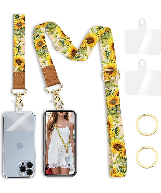 Sunflower Phone Lanyard Crossbody Strap, Floral Cell Phone Lanyards for around the Neck Wristlet Wrist Strap Adjustable for Keys Case Accessories Travel Essentials