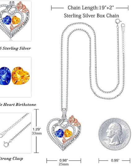Iefil Christmas Gifts for Wife Women - 925 Sterling Silver Double Birthstone Necklace, Anniversary Birthday Gifts for Women, Jewelry Gift for Wife Girlfriend Mom Her