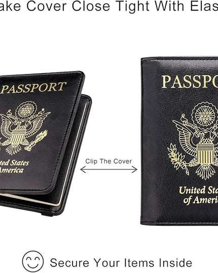 WALNEW Passport Holder for Travel, RFID Passport Cover Wallet for Women Men, PU Leather Passport Book Card Holder Case with Pen, Travelling Essentials for Flying