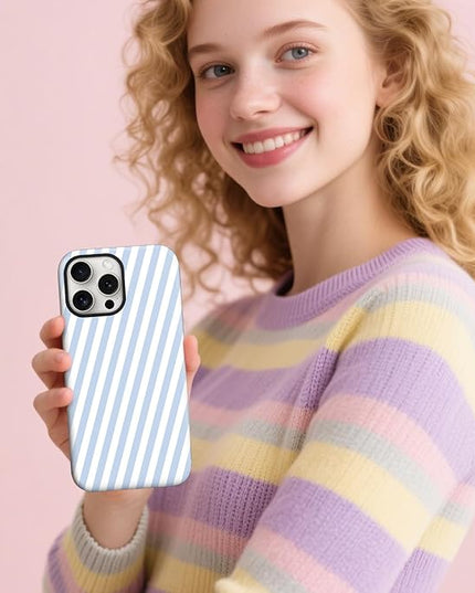 Magnetic for iPhone 14 Pro Max Case Cute Diagonal Stripes Phone Case, Shockproof Slim TPU and Hard PC Protective Phone Cover Compatible with MagSafe Designed for Women Girls,Blue