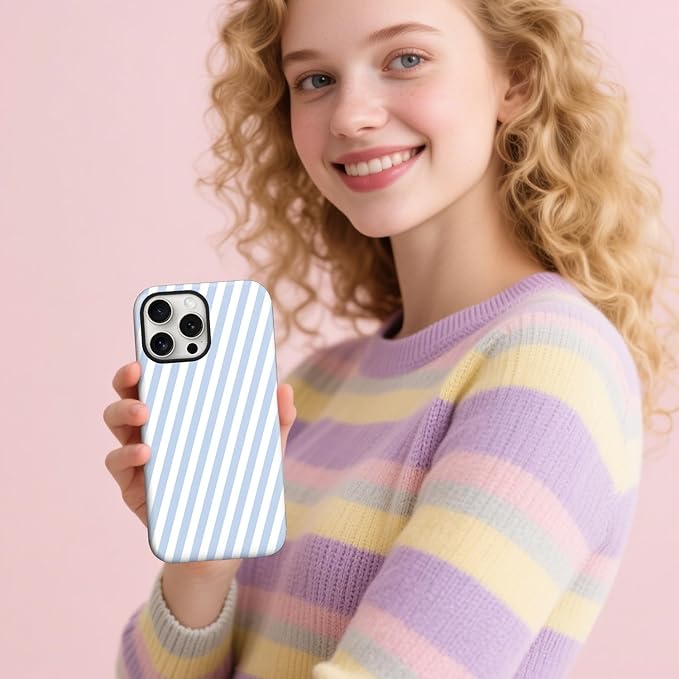 Magnetic for iPhone 14 Pro Max Case Cute Diagonal Stripes Phone Case, Shockproof Slim TPU and Hard PC Protective Phone Cover Compatible with MagSafe Designed for Women Girls,Blue
