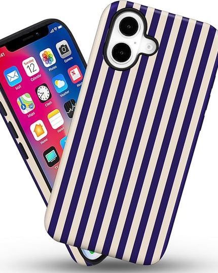 Magnetic for iPhone 17 Case Cute Stripes Phone Case, Shockproof Slim TPU and Hard PC Protective Phone Cover Compatible with MagSafe Designed for Women Girls, Deep Purple