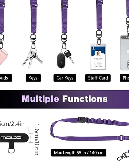 MoKo Universal Phone Lanyard, Nylon Adjustable Cell Phone Crossbody Strap Detachable Women & Men Cellphone Lanyards Around the Neck with Patches for iPhone, Most Smartphones, Dark Purple