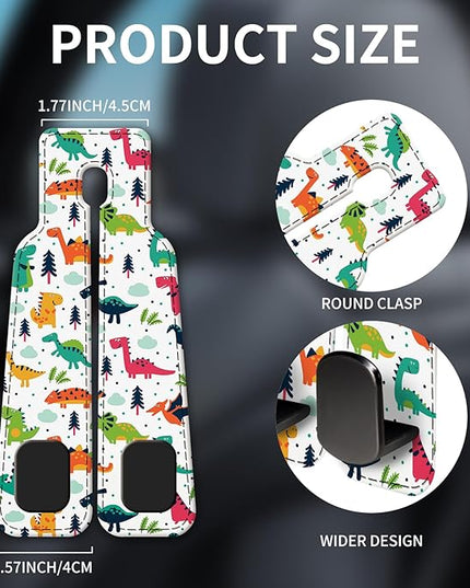 Car Seat Headrest Hook, Universal Leather Cute Hanger Holder Hook, Storage Organizer Interior Accessories for Purse Bags Handbag Colorful Cute Dinosaurs
