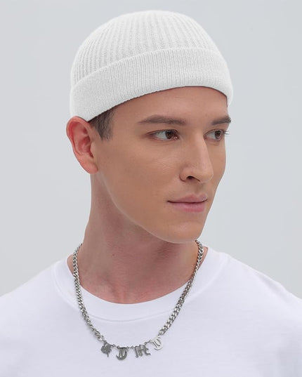 ROYBENS Thin Swag Wool Short Fisherman Beanie for Men Women, Knit Cuff Trawler Beanie Watch Hat, Soft Spring Fall Skull Cap