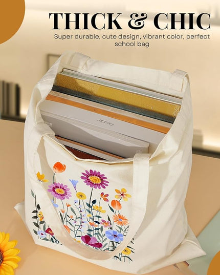 AUSVKAI Canvas Tote Bag for Women, Aesthetic Cute Grocery Grocery Reusable Cotton Gift Bag for Shooping Beach Trendy Gifts