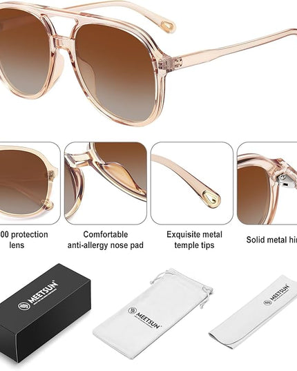 MEETSUN Retro Oversized Aviator Sunglasses for Women Men Trendy 70s 80s Vintage Square Aviators 3 Pack UV400