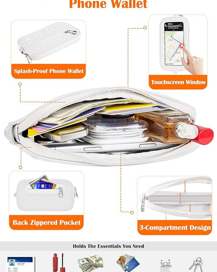 takyu Clip and Go Strap for Phone with Wallet Crossbody, 4-in-1 Adjustable Phone Lanyard with Detachable Wallet Wristlet Strap, Convertible Crossbody Bags with ID Window for Women Travel, White