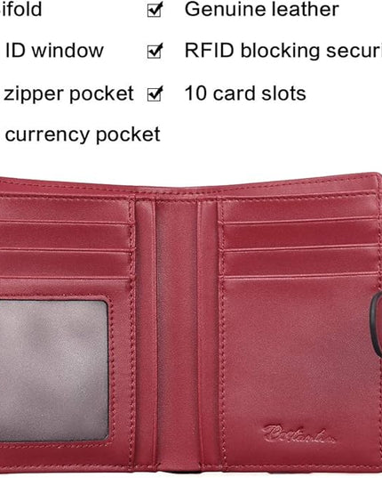 BOSTANTEN Women Leather Wallet RFID Blocking Small Bifold Zipper Pocket Wallet Card Case Purse with ID Window
